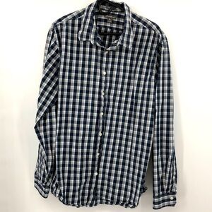 Eddie Bauer Classic Fit Long Sleeved Button Down Shirt Size XLT Gray, Blue Plaid